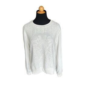 Anthropologie Medium Snow White Long Sleeve Sequined Shirt 100% Cotton